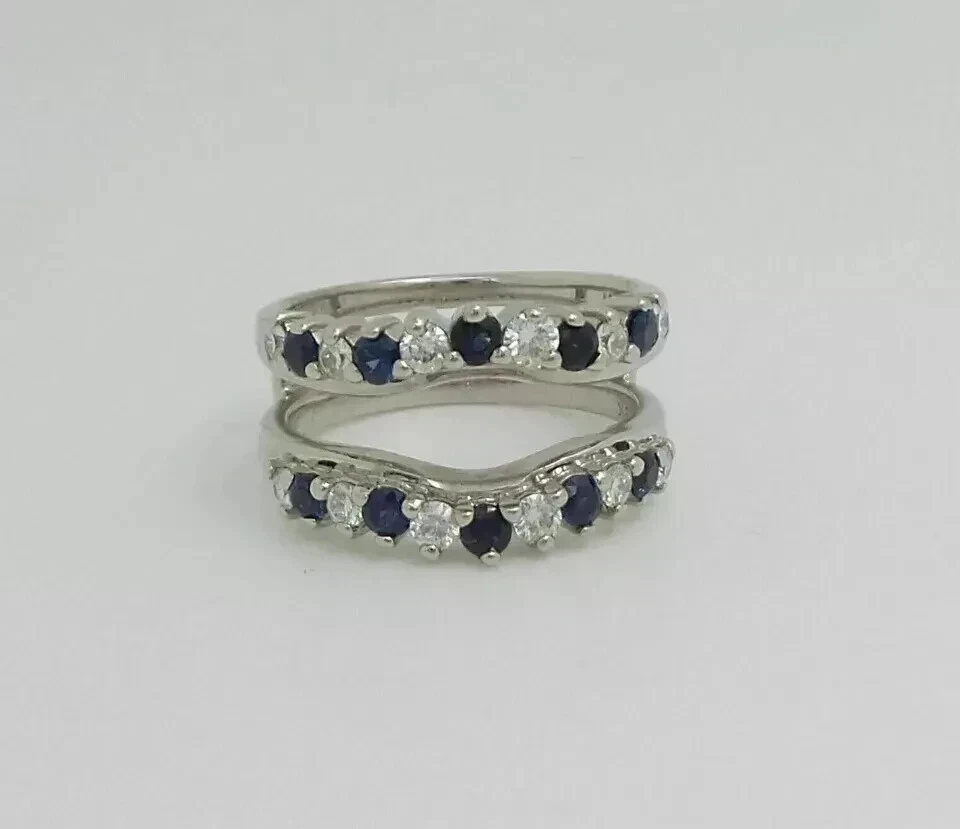 3.00Ct Round Lab-Created Sapphire 14K White Gold Plated Enhancer Guard Wrap Ring - Image 3 of 4
