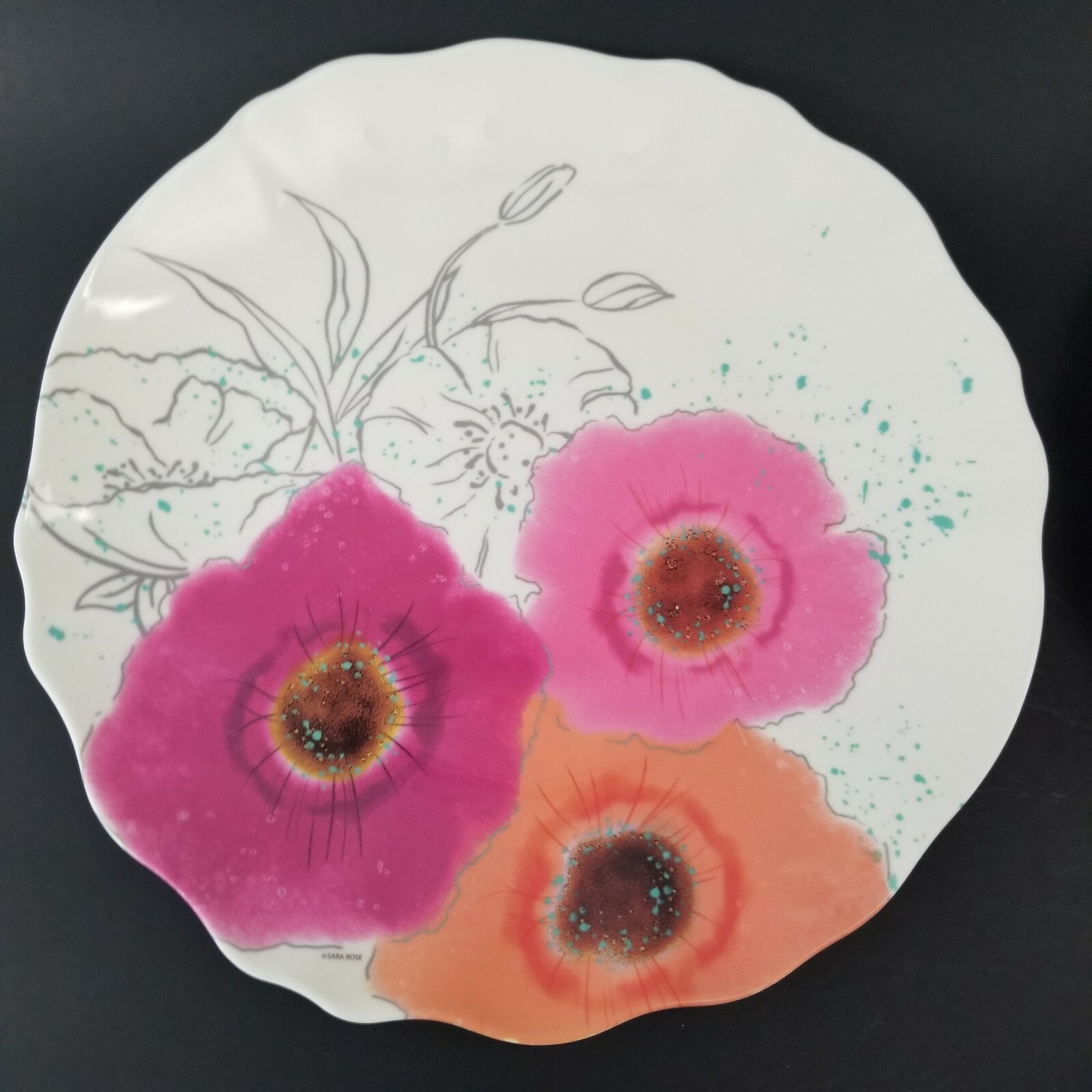 Set of 4 Zak! Sara Rose Melamine Dinner Plates 10"