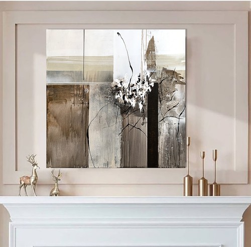 Minimalist modern cozy Original Abstract Painting brown white hand painted - Picture 5 of 13
