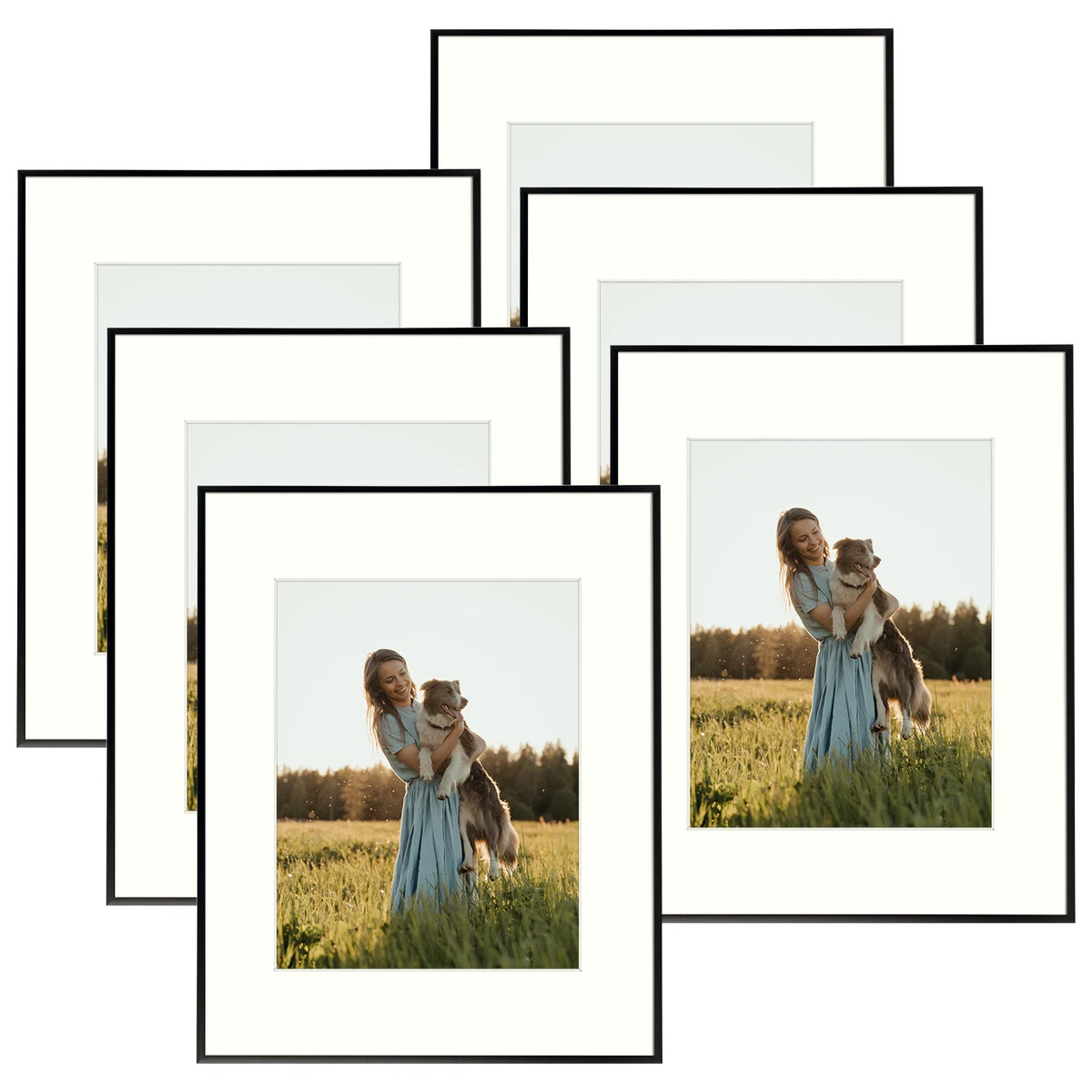 6 Pack Black 16x20 Aluminum Metal Photo Frame with Ivory Mat for 11x14  Pictures