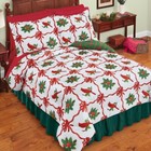 RED CARDINAL HOLLY CHRISTMAS FULL QUEEN SZ REVERSIBLE COMFORTER & SHAM SET