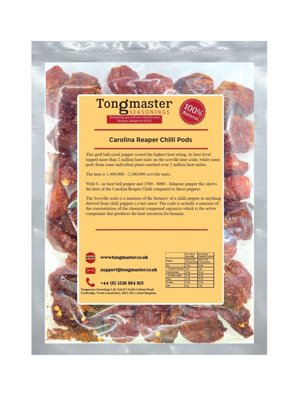 Whole Dried Carolina Reaper Chilli Pods (Worlds Hottest Chilli) - 50g