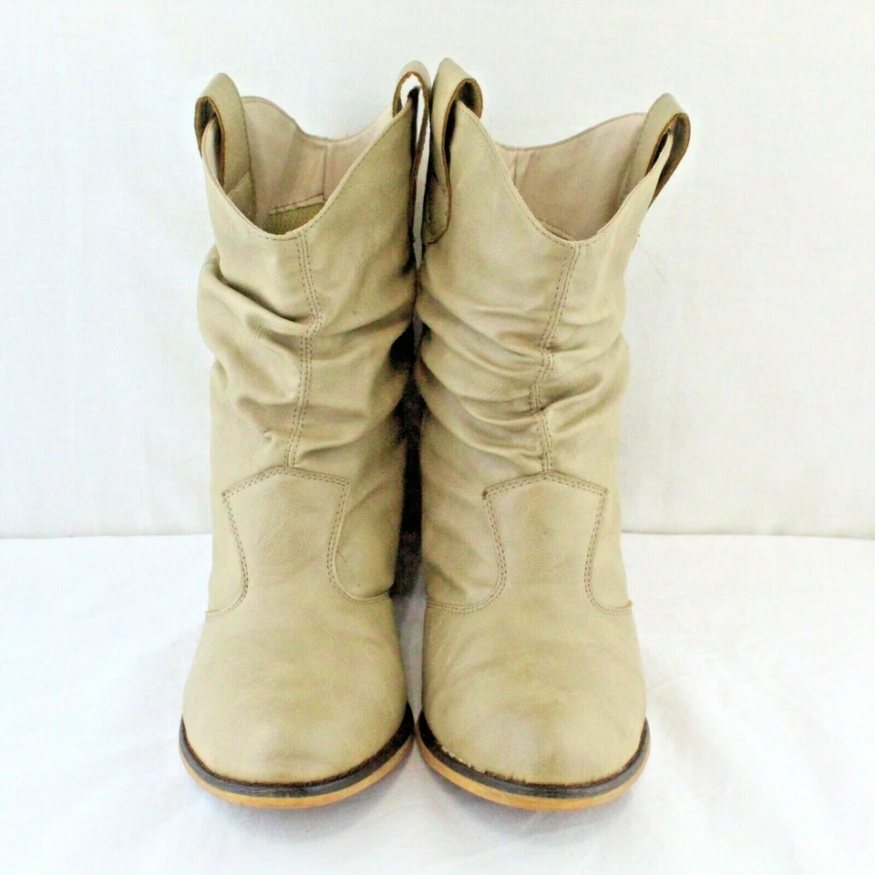 WET-SEAL womens pull on mid heel beige faux leather mid calf boots size 9 Medium - Image 4 of 4