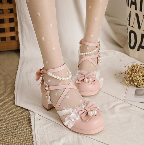 Zapatos japoneses Harajuku Lolita para mujer Mary Janes zapatos al tobillo tacones - Imagen 15 de 16
