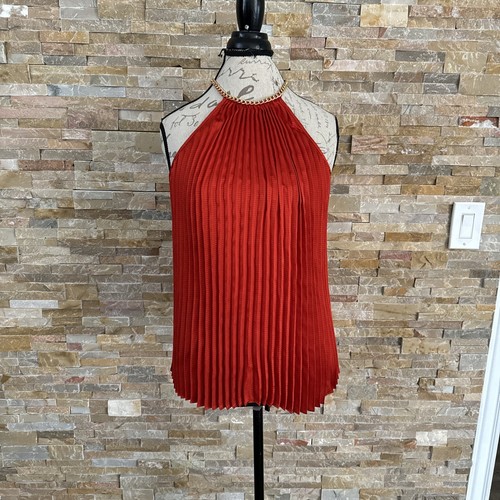 MICHAEL KORS Womens Orange Lined Chain Sleeveless Halter Cocktail Top M
