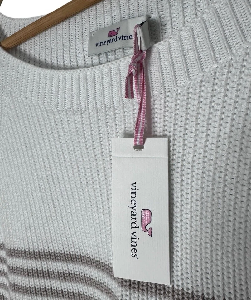Nuevo con etiquetas Suéter tejido de algodón a rayas arena Vineyard Vines para mujer talla grande ENVÍO RÁPIDO Foto 4 de 4