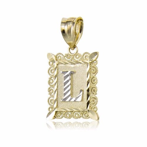 10K Solid Yellow Gold Initial Letter Plate Pendant Chain Necklace Set - A to Z - Picture 2 of 10