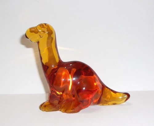 Fenton Glass Amber Dinosaur Figurine Mosser Made In USA