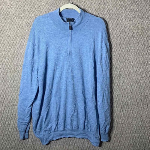 Jos. A. Bank Mens Sweater Size 2XB Blue Merino Wool 1/4 Zip Pullover Long Sleeve