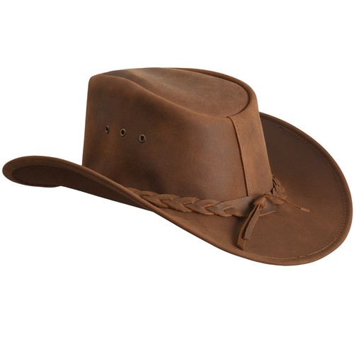 Echtleder Cowboyhut braun Western Style Outback breite Krempe Hut Unisex - Bild 1 von 5