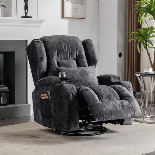 Swivel Rocker Recliner Manual Single Sofa Nursery Gliding Chair with Cup Holders - Picture 33 of 34