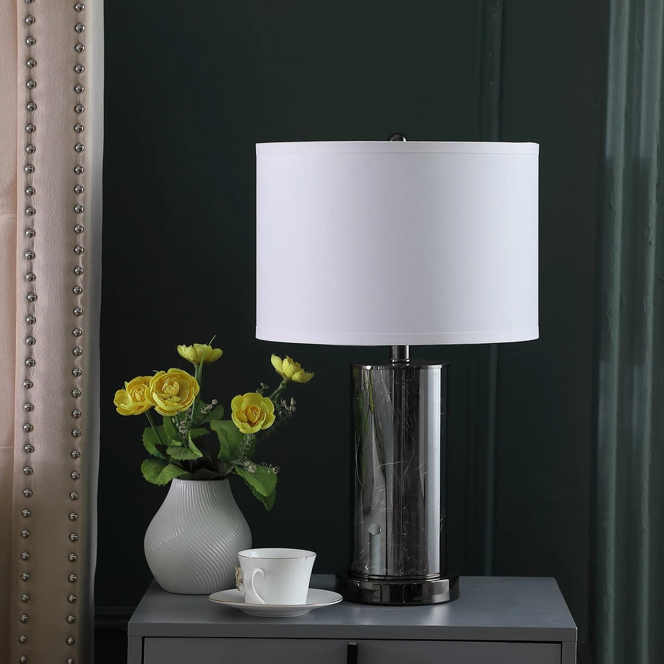 21" Glass LED Cylinder Table Lamp with Nightlight and White Drum Shade - Image 4 of 4
