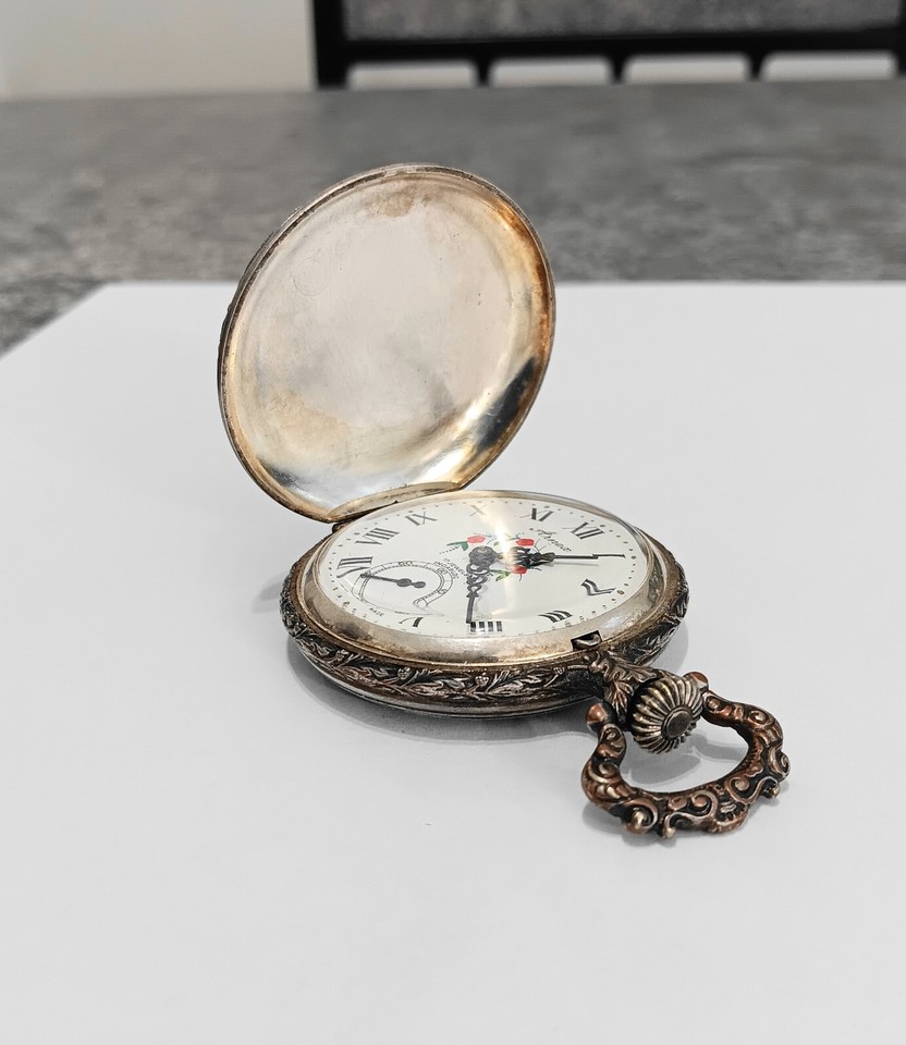 Working Vintage Arnex 17 Jewel Incabloc Swiss Pocket Watch Fisherman