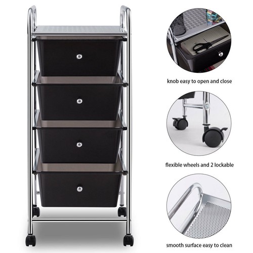 4 Drawers Chrome Studio Organizer Rolling Cart Scrapbook Supply for Home Office - Picture 3 of 6