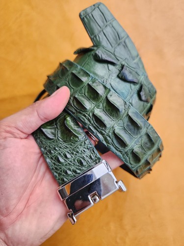 Dark Green 100% Genuine Exotic Body Leather Skin Men's Belts Buckle.3.8cm W - Picture 1 of 11