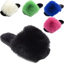 Womens Ladies Slip On Cosy Fluffy Faux Fur Indoor Sliders Furry Mules Slippers