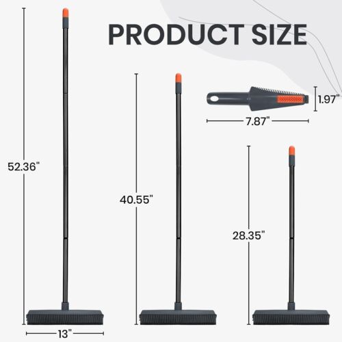 Pet Hair Removal Rubber Broom with Squeegee – Carpet Rake for Fur & Hardwood - Picture 6 of 8