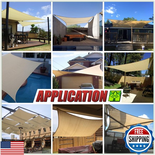 Colourtree 12' x 18' Beige Sun Shade Sail Rectangle Canopy Fabric Cloth Scree - Imagen 3 de 5