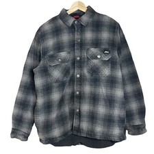 Dickies Flannel Shirt Sherpa Fleece Lined Jacket Mens Medium Plaid Black Grey