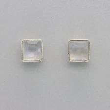 Square / Rectangle MOONSTONE Post / Stud Earrings - 925 STERLING SILVER #10e