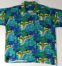 Pineapple Connection Blue Island Palm Trees Beach Men's Hawaiian Shirt Size L