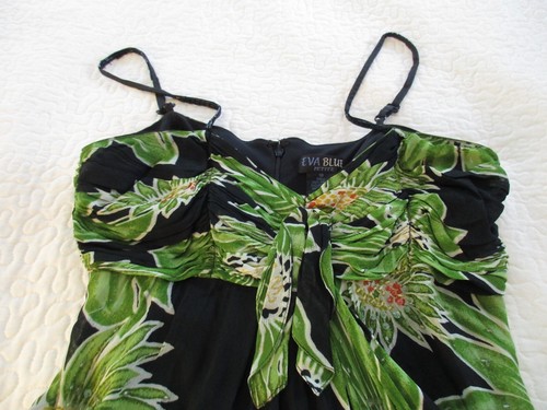 Vintage? Eva blaues Kleid großes Blumenmuster Perlen ärmellos Größe 10 Petite - Bild 2 von 10