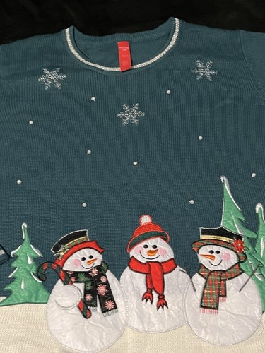 Maglione natalizio vintage con pupazzo di neve famiglia taglia XL - Foto 1 di 9