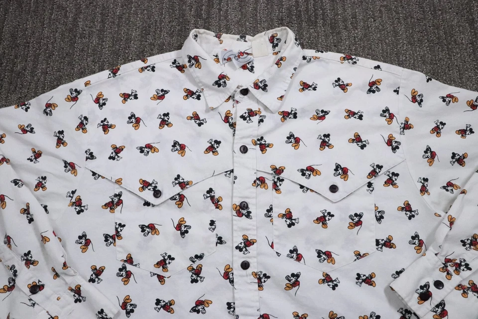 Mickey & Co Disney Años 80 Para Hombre XL Western Camisa Abotonada Capa Trasera Vaquero Blanco Foto 4 de 4