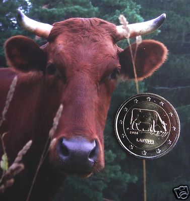 LATVIA Lettonia Lettland 2016 COW Mucca COIN UNC from MINT roll BIMETAL 2 euro