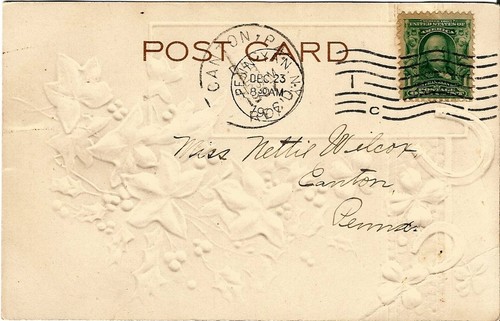 1907 Embossed "Merry Christmas" Greeting Postcard - double postmarked in USA - Picture 2 of 2