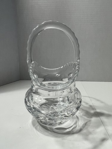 Crystal Cut Glass Basket Etched Floral Design Handle & Edge W/Cut Circle Design - Picture 6 of 9