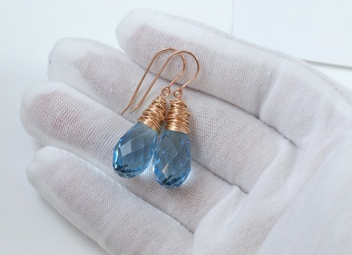 Spyglass Designs Earrings made w/ Crystal Aqua Large Drop Wrap 14k Solid Gold - Picture 6 of 10