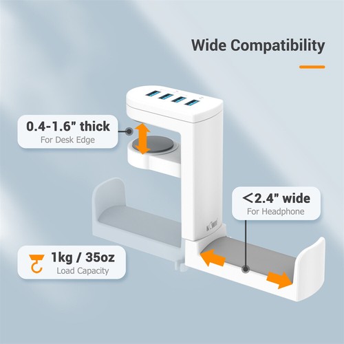 360° Headset Earphone Headphone Stand Hook Hanger Holder + USB 3.0 2.0 Data Hub - Picture 22 of 23