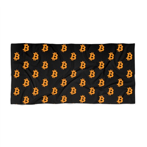 Bitcoin BTC Black & Orange Beach Towel - 2 Sizes, Crypto Towel, Cryptocurrency - Picture 2 of 5