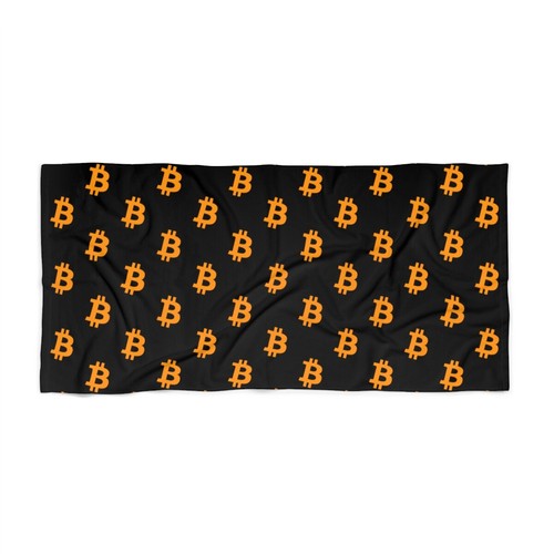 Serviette de plage noire et orange Bitcoin BTC - 2 tailles, serviette crypto, crypto-monnaie - Photo 1 sur 5