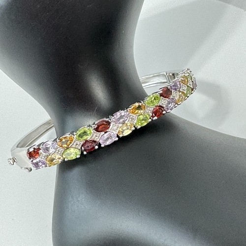 Robert Seemann 925 5 ct Gemstone Cuff Bracelet Genuine Peridot Garnet Amethyst - Picture 3 of 14
