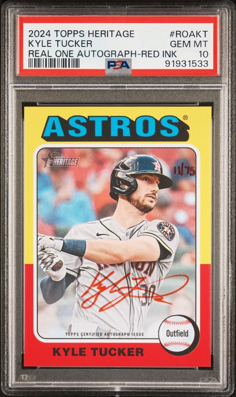 2024 Topps Heritage Kyle Tucker Real One Red Ink Auto 26/75 PSA 10 GEM #ROAKT