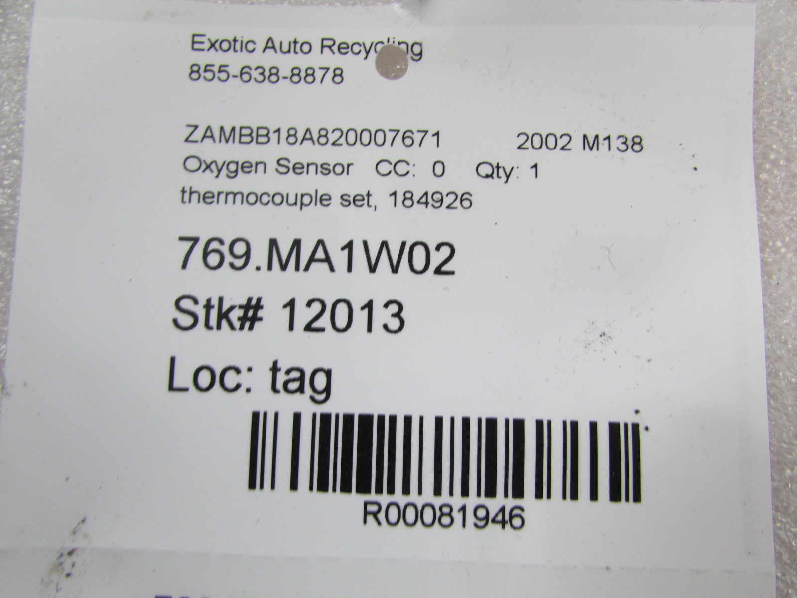 Maserati M138 Spyder, Thermocouple Set, Used, P/N 184926
