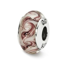 White  Mauve Swirl Hand Blown Glass Bead .925 Sterling Silver Reflection Beads