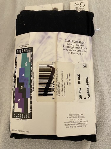 Hanes Perfect Tights Comfort Flex Opaque Dark Coverage X-Temp Black Premium L - Picture 2 of 5