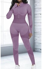 Yoga set size Small women  s Crop jacket with yoga legging New Outfit Purple