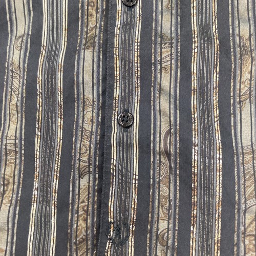 Bugatchi Uomo Sz Medium Shirt Black Brown Striped Floral Button Collar - Picture 4 of 8