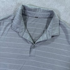 Lululemon Evolution Polo Shirt Men's Medium Gray White Striped Collar Athleisure