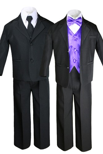 Hermosala Baby Toddler Boys Teens 7pcs BLACK Formal Tie Suit +Vest & Bowtie S-8 - Picture 13 of 24