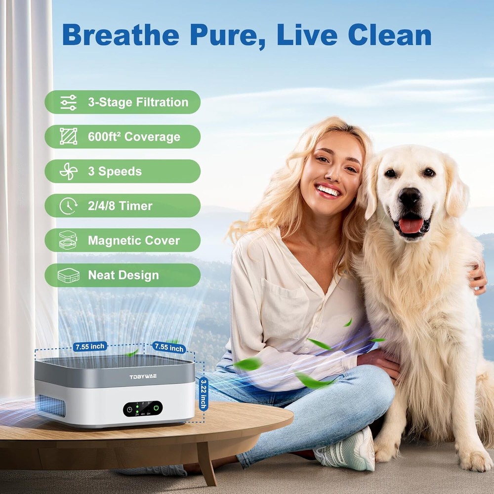 TDBYWAE Air Purifier for Home and Bedroom, Compact 1-Pack in Grey and White, Efficient Air Cleaning Solution
