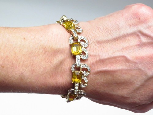 BRACCIALE JOSEPH WIESNER STRASS VINTAGE ORO TOPAZIO CANARINO DIAMANTE LOOK 7" - Foto 9 di 9