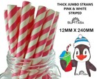 🥤 100 Pink White Stripe Paper Straws Bio Degradable Straw Smoothie Milkshake 🥤