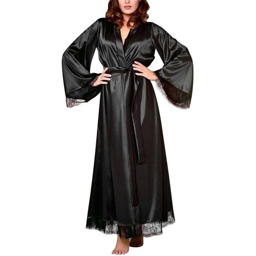 Women Satin Silk Lace Lingerie Sleepwear Sexy Kimono Bath Robes Nightdress Robes - Picture 17 of 37
