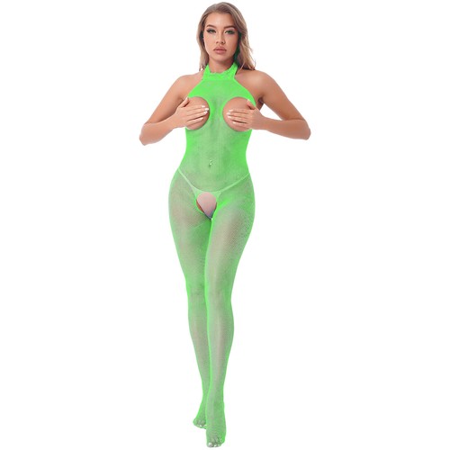 Women's See-through Bodysuit Open Cups Crotchless Leotard Sleeveless Nightwear - Picture 48 of 56