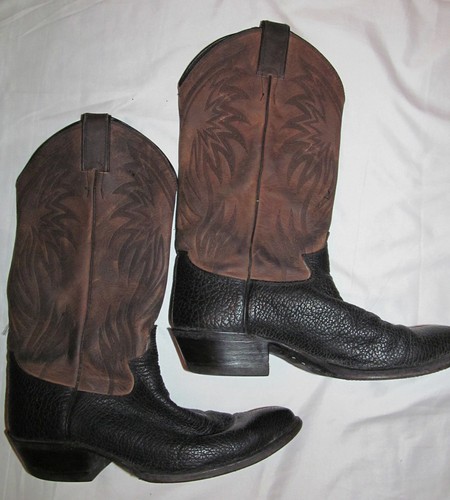 stivali da cowboy vintage JUSTIN pelle grana testurizzata alti pull on 7,5 D - Foto 4 di 6